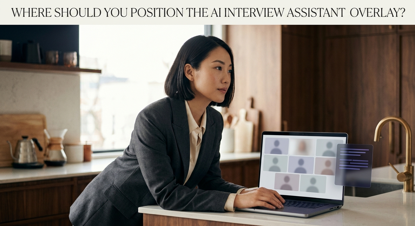 Where should you position the AI interview assistant overlay?